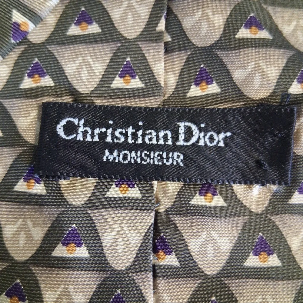 Christian Dior Monsieur  100% Silk Tie Geometric Pattern Italy/USA Vintage EUC